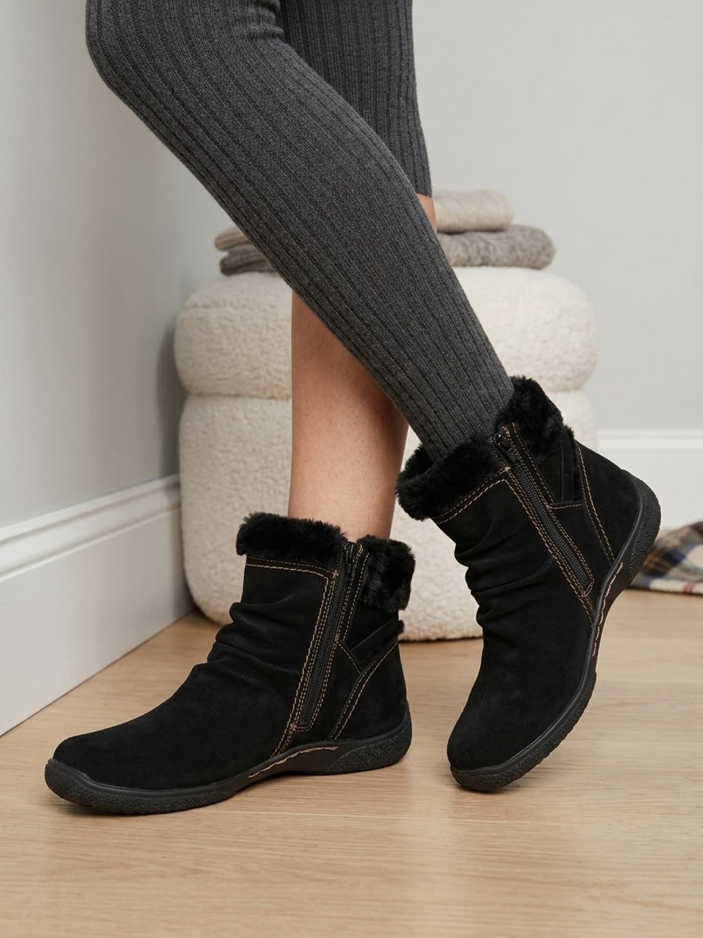 BareTraps Black Faux Fur Lined Ankle Boots